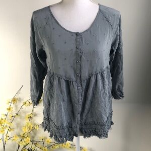 Johnny Was 4 Love And Liberty blue eyelet blouse